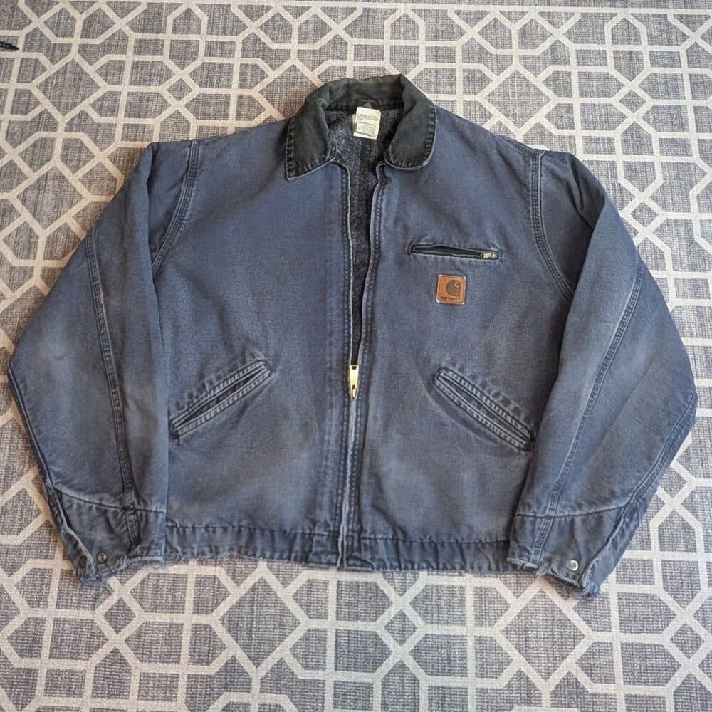 Vintage Carhartt Detroit Jacket J64 PTL Faded Blue Distressed  Blanket Lined L